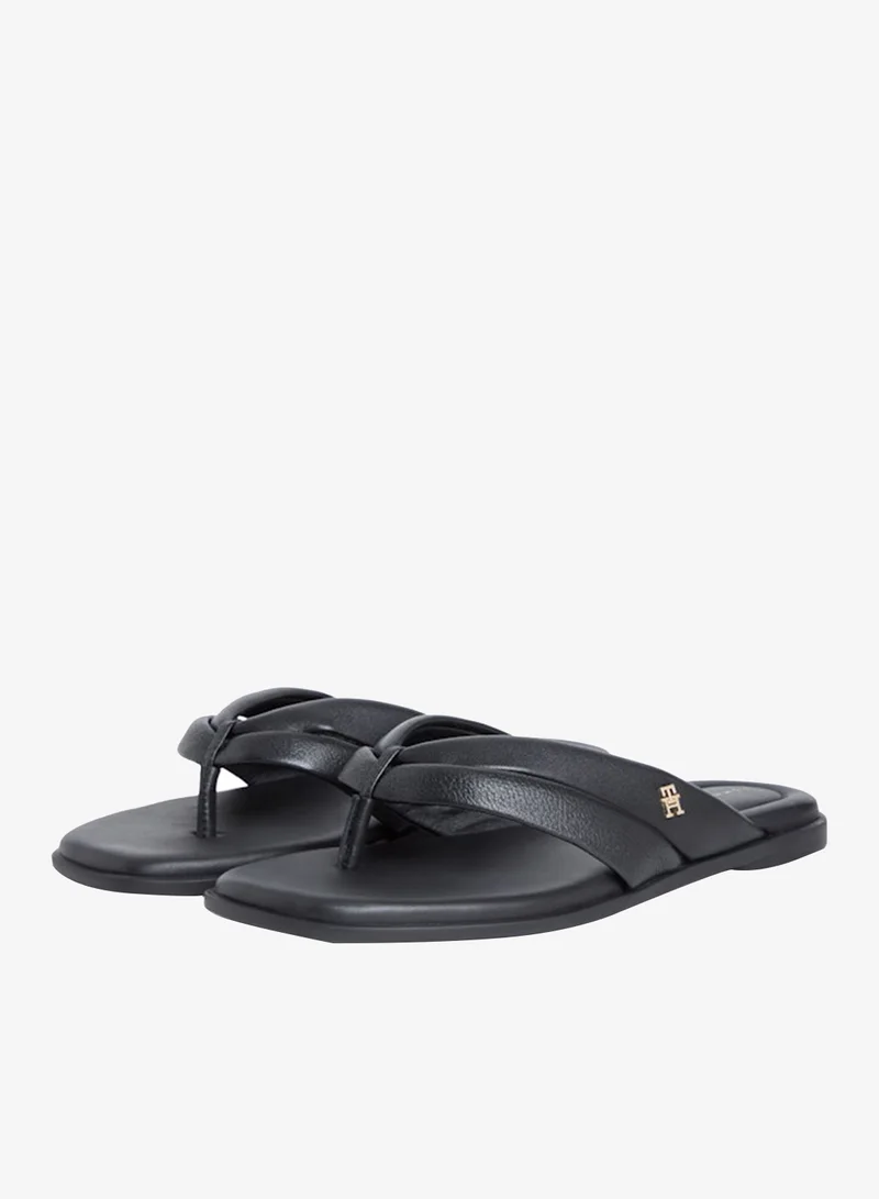 Tommy Hilfiger Black Leather Toe Post Flip Flops for Women | Best Price UAE